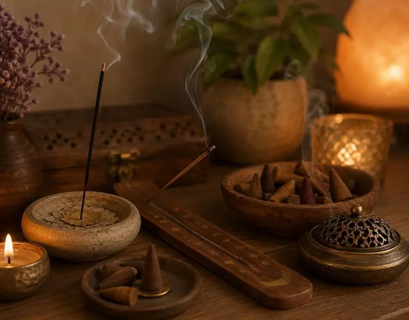 Incense sticks burning with moody atmospheric styling from Haliwax Melts and Scents