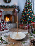 Christmas gingerbread man incense stick holder ceramic speckled dish in festive setting
