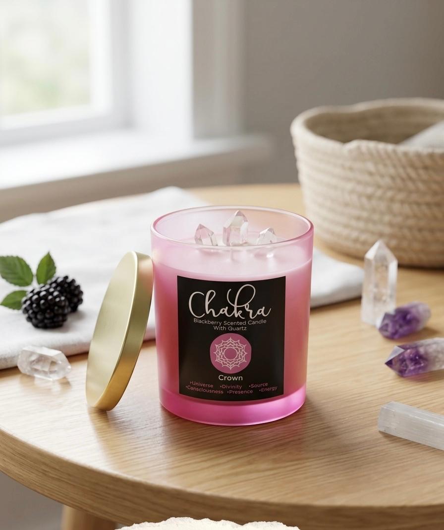 Blackberry Chakra Scented Candle with Quartz