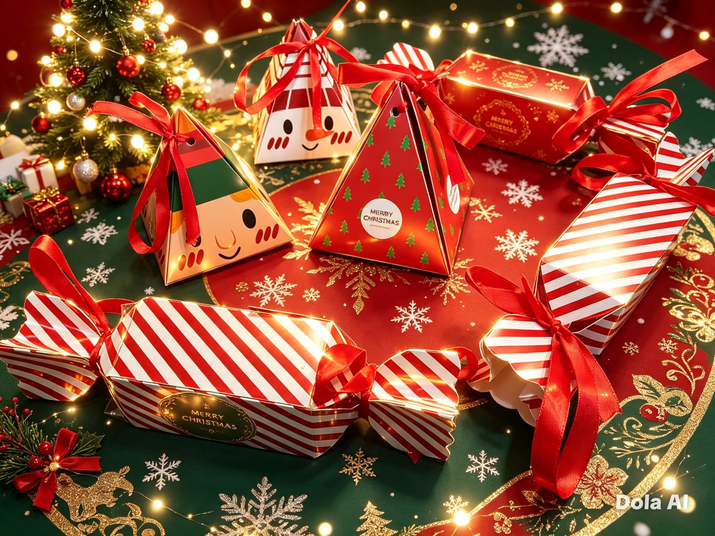 Christmas wax melt crackers and pyramids in festive red and white designs